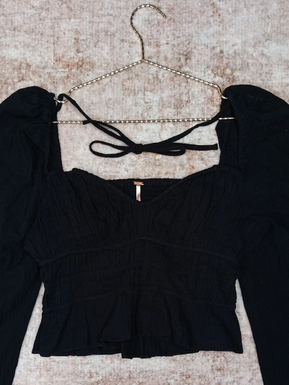 Free People Aurora Black Crop Long Sleeve Top